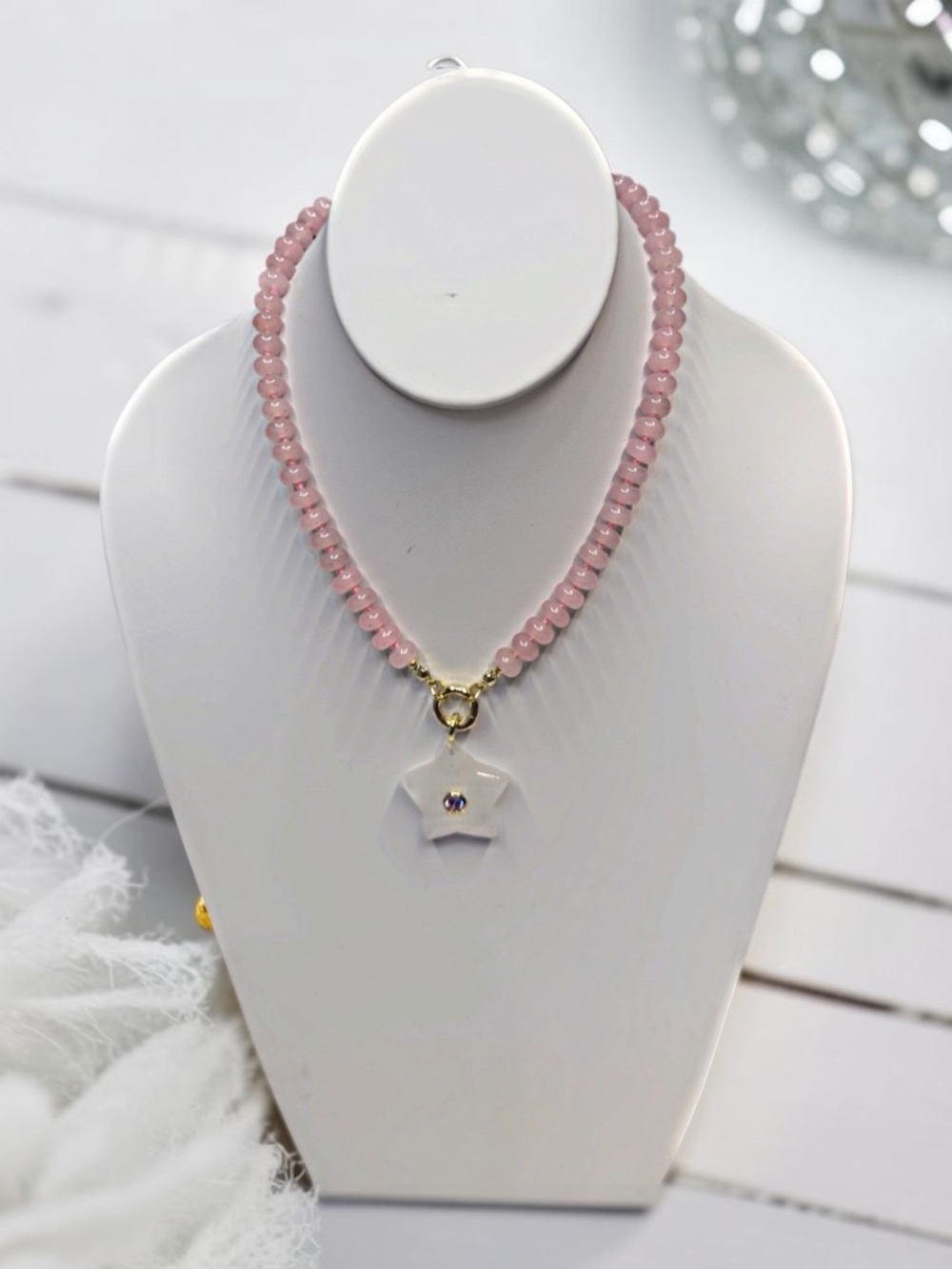 Pink Beaded Star Pendant Necklace